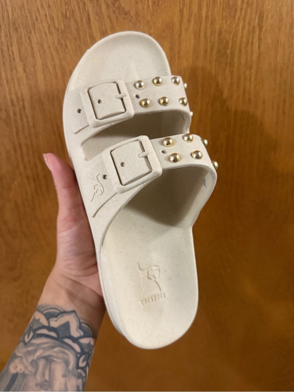 Ipanema Cream Slide Sandals with Gold Stud Accents
